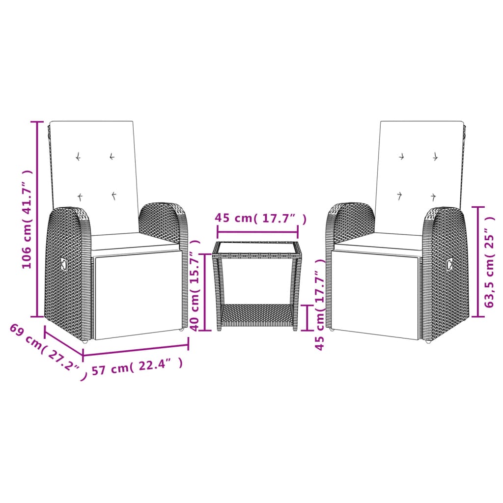 3 Piece Garden Dining Set With Cushions Grey Poly Rattan
