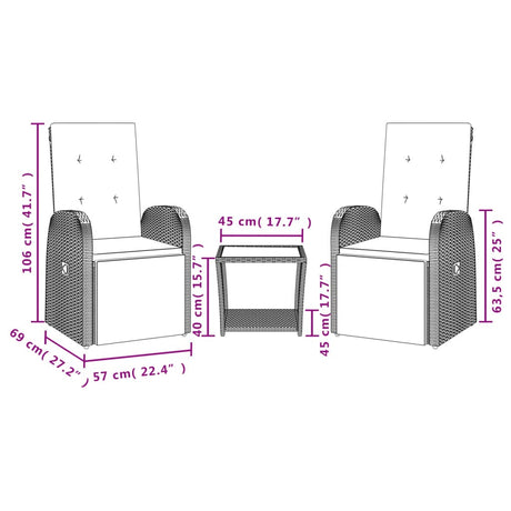3 Piece Garden Dining Set With Cushions Grey Poly Rattan