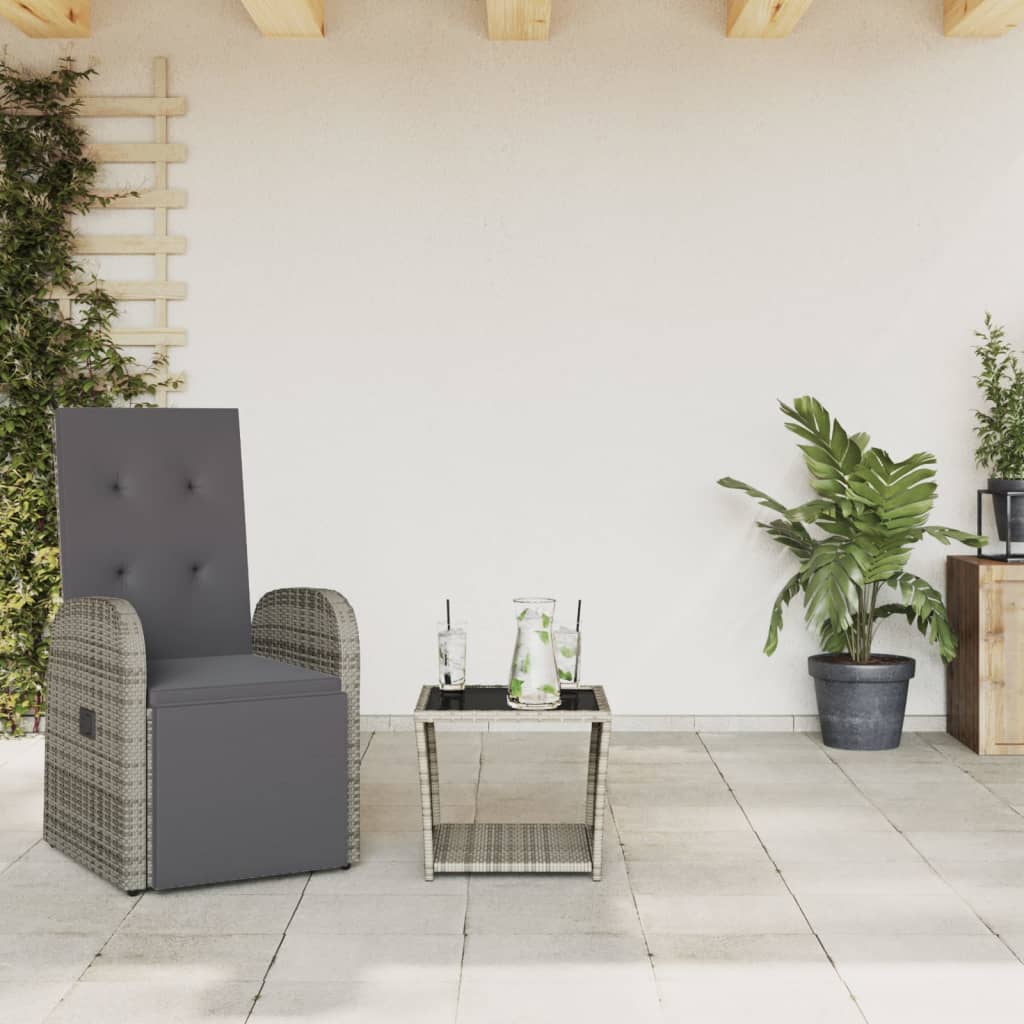 3 Piece Garden Dining Set With Cushions Grey Poly Rattan