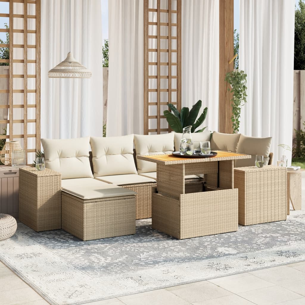 7 Piece Garden Sofa Set With Cushions Poly Rattan