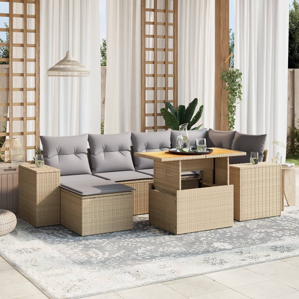 7 Piece Garden Sofa Set With Cushions Poly Rattan