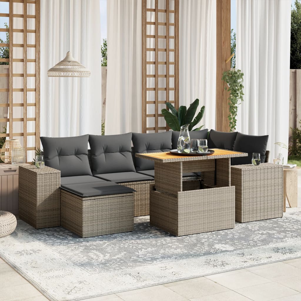 7 Piece Garden Sofa Set With Cushions Poly Rattan