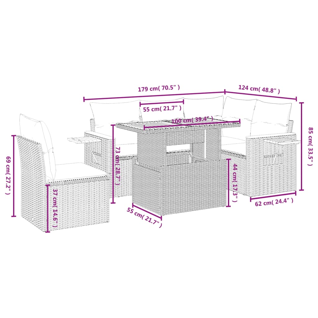 6 Piece Garden Sofa Set With Cushions Beige Poly Rattan