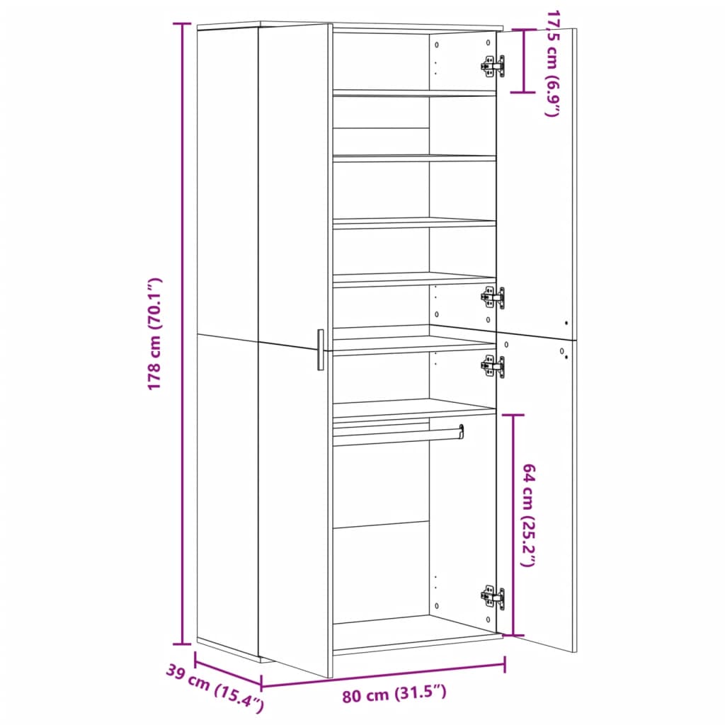 Shoe Cabinet 80X39X178 Cm Engineered Wood