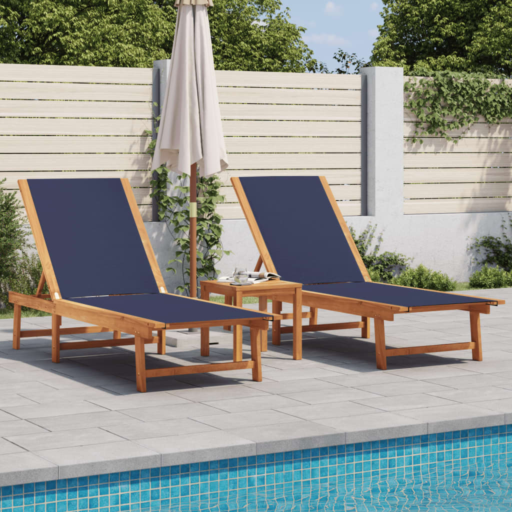 Sun Loungers 2 Pcs With Table Solid Acacia Wood And Textilene