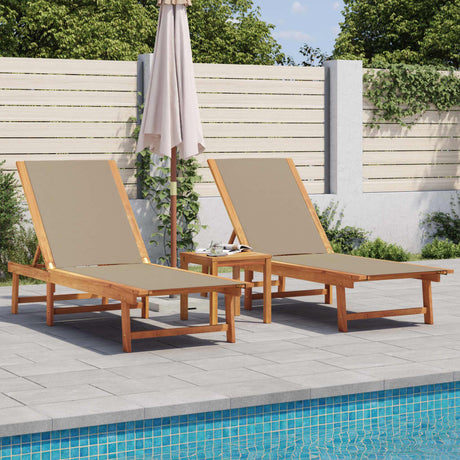 Sun Loungers 2 Pcs With Table Solid Acacia Wood And Textilene