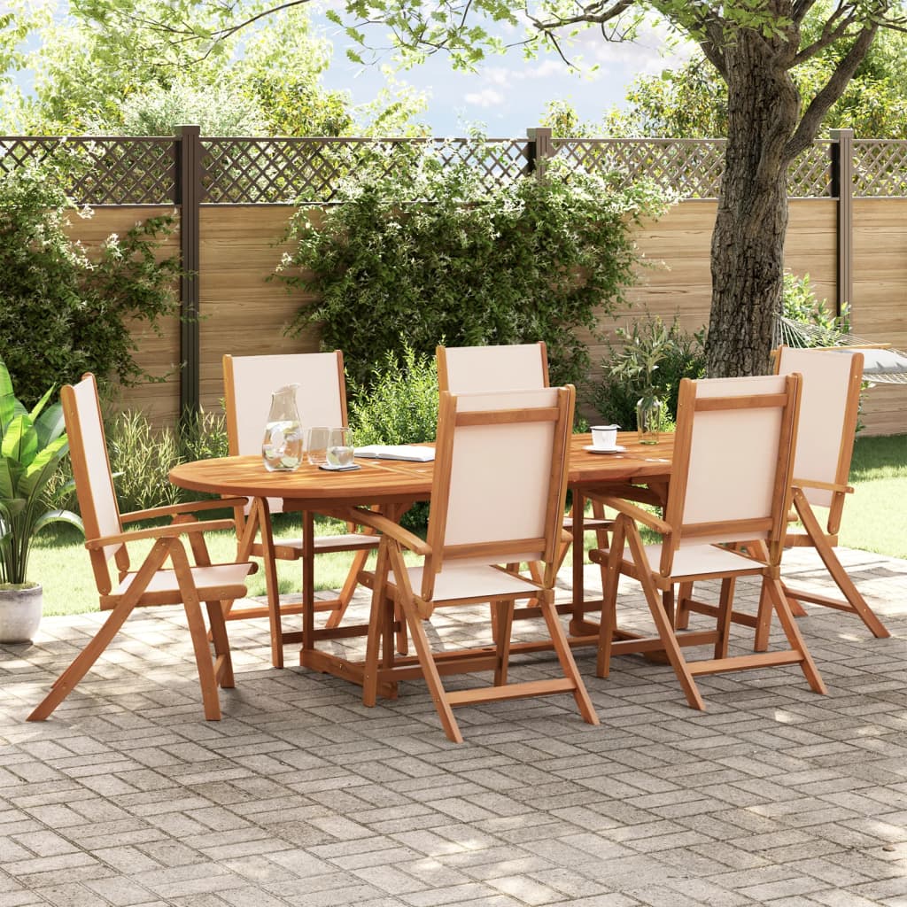 7 Piece Garden Dining Set Solid Wood Acacia And Textilene