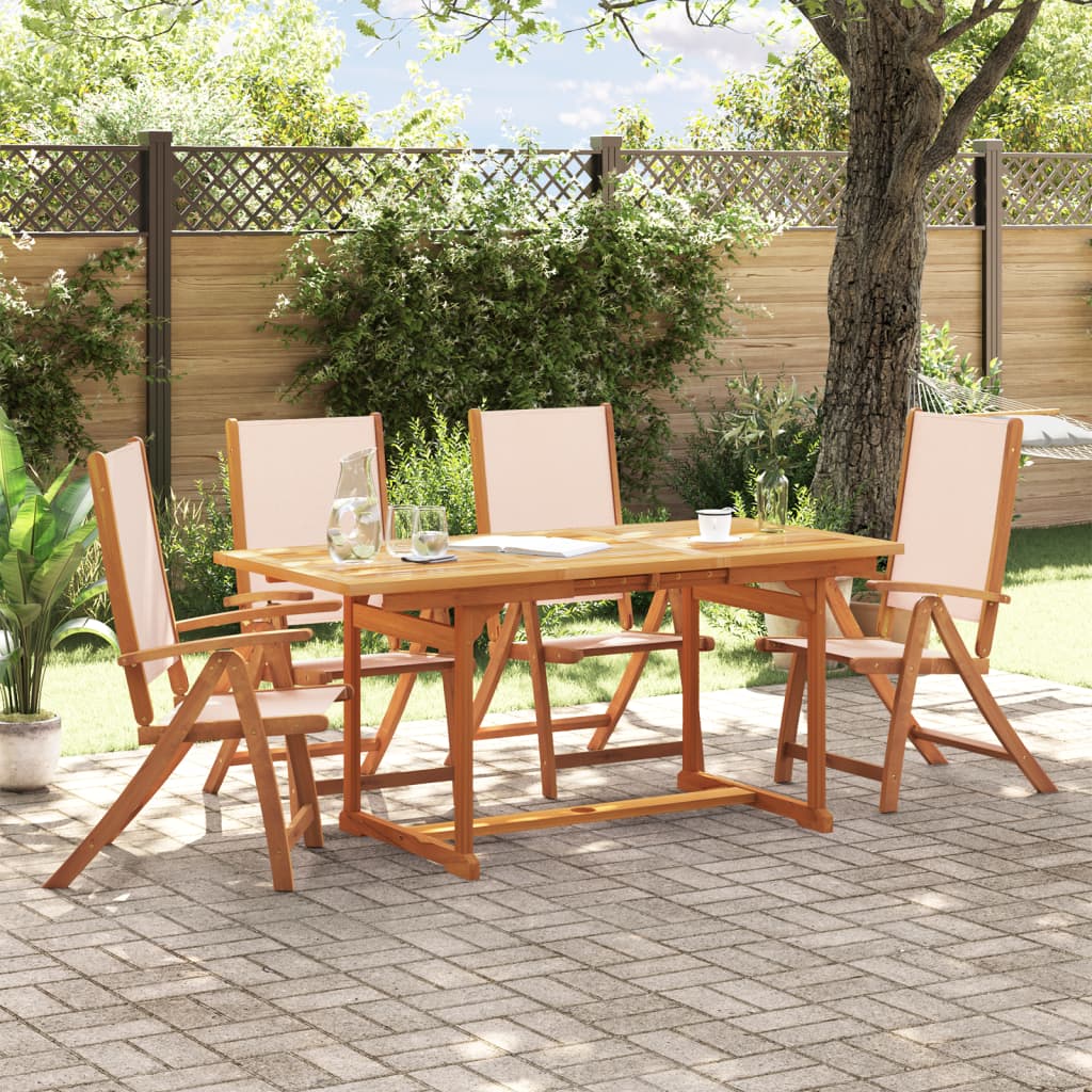 5 Piece Garden Dining Set Solid Wood Acacia And Textilene
