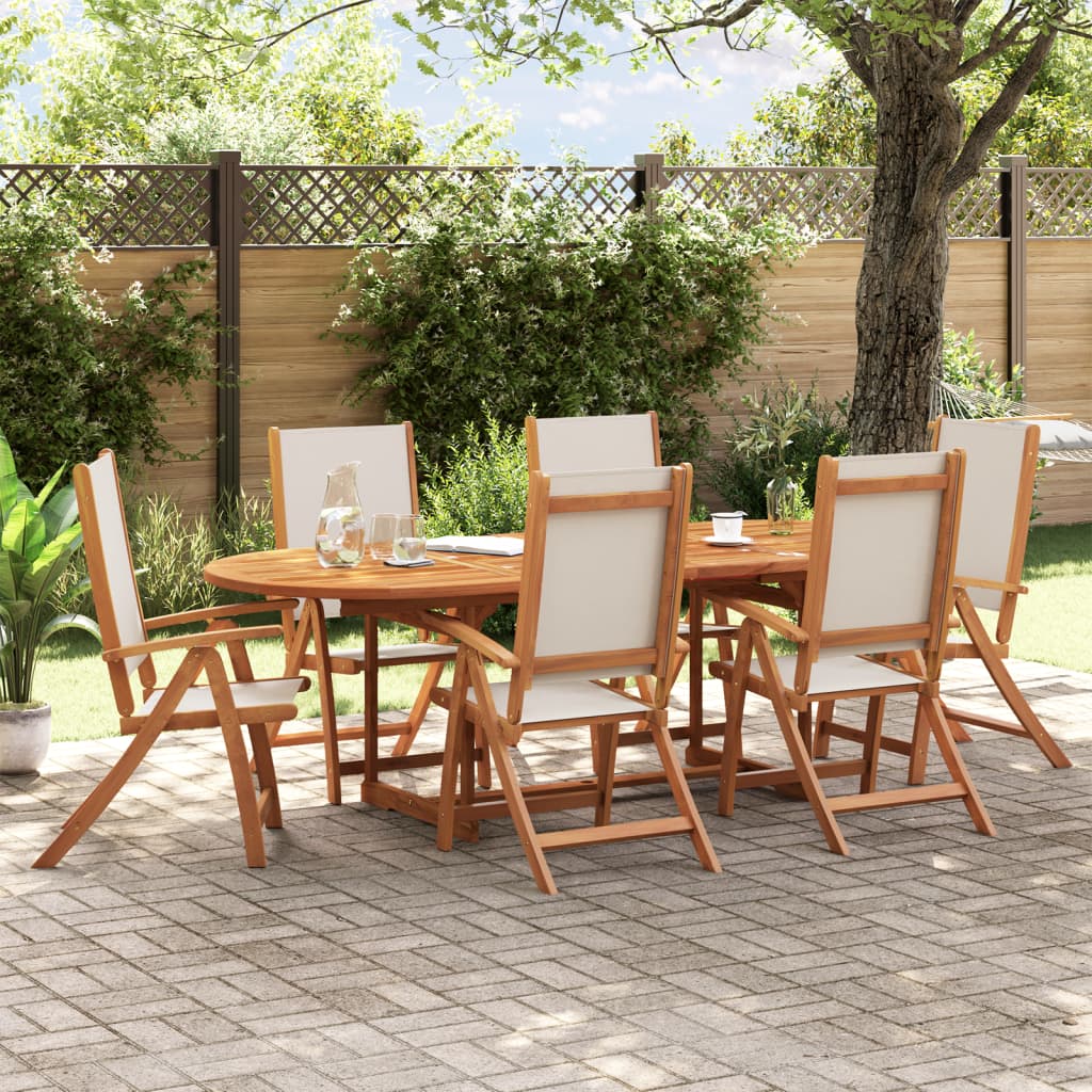 7 Piece Garden Dining Set Solid Wood Acacia And Textilene