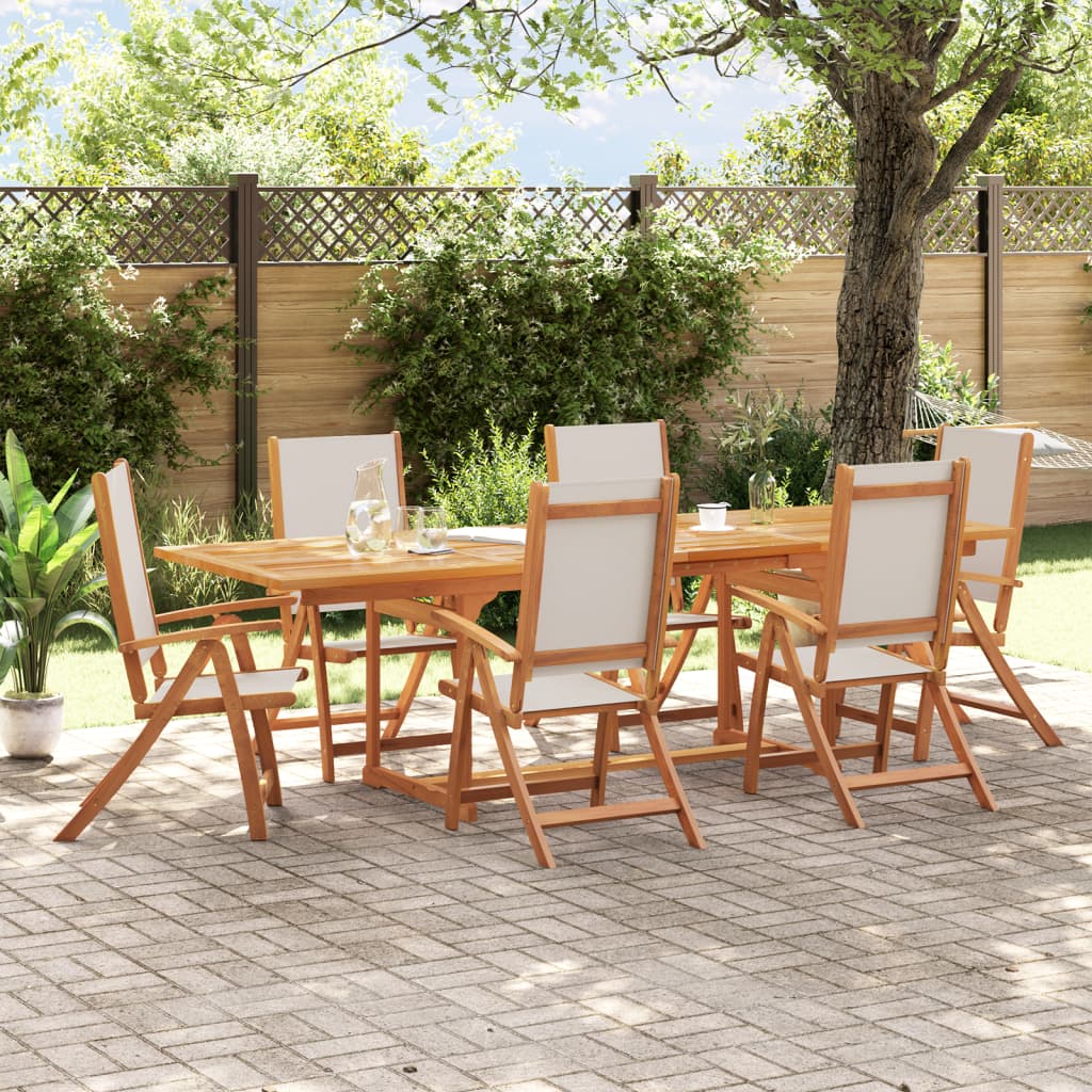 7 Piece Garden Dining Set Solid Wood Acacia And Textilene
