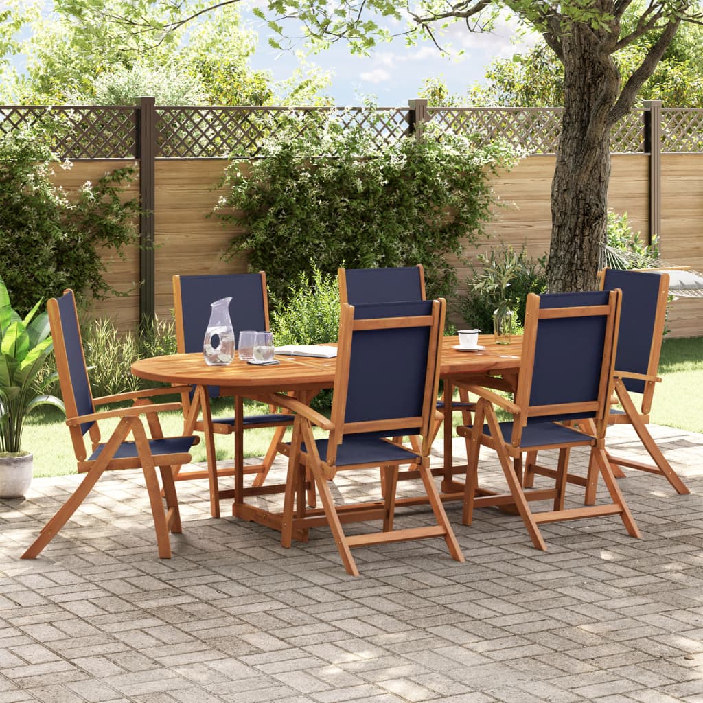 7 Piece Garden Dining Set Solid Wood Acacia And Textilene