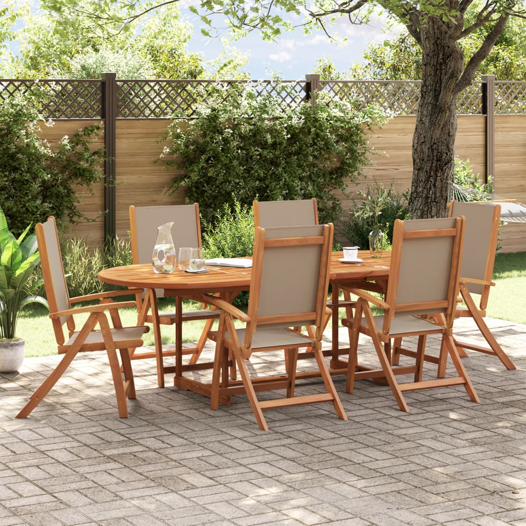 7 Piece Garden Dining Set Solid Wood Acacia And Textilene