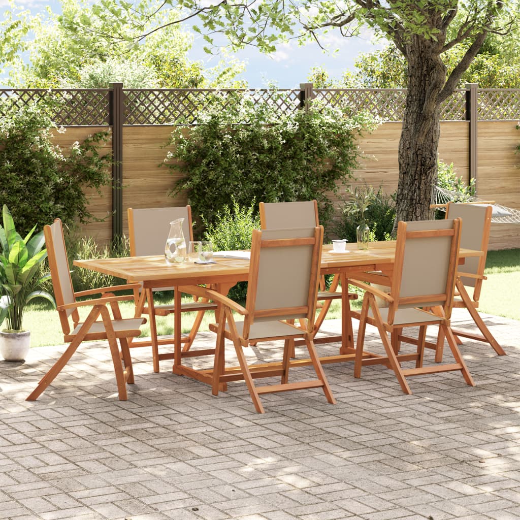 7 Piece Garden Dining Set Solid Wood Acacia And Textilene