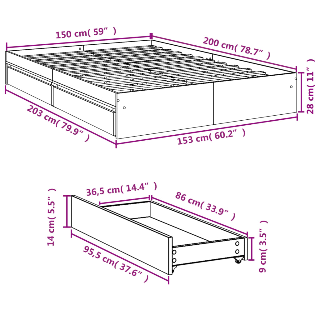 Bed Frame With Drawers Without Mattress King Size