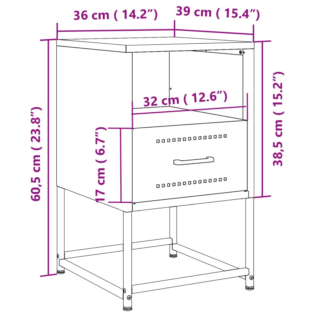 Bedside Cabinets 2 Pcs 36X39X60.5 Cm Steel