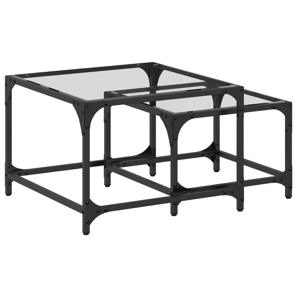 Nesting Coffee Tables 2 Pcs With Glass Top Steel