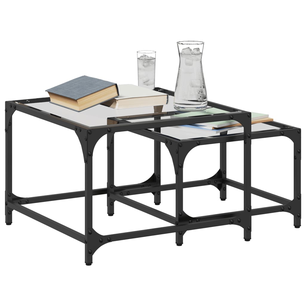 Nesting Coffee Tables 2 Pcs With Glass Top Steel