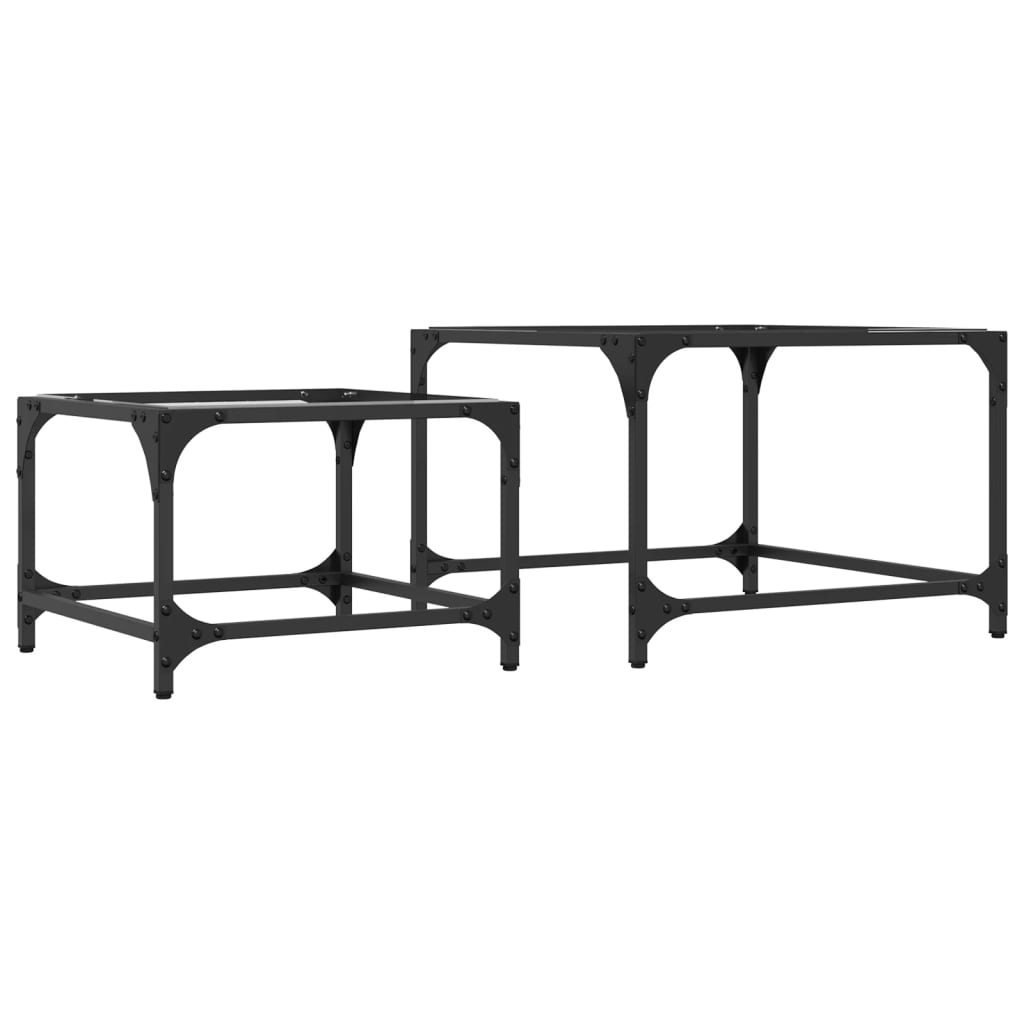 Nesting Coffee Tables 2 Pcs With Glass Top Steel