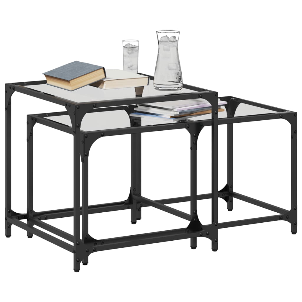 Nesting Coffee Tables 2 Pcs With Glass Top Steel