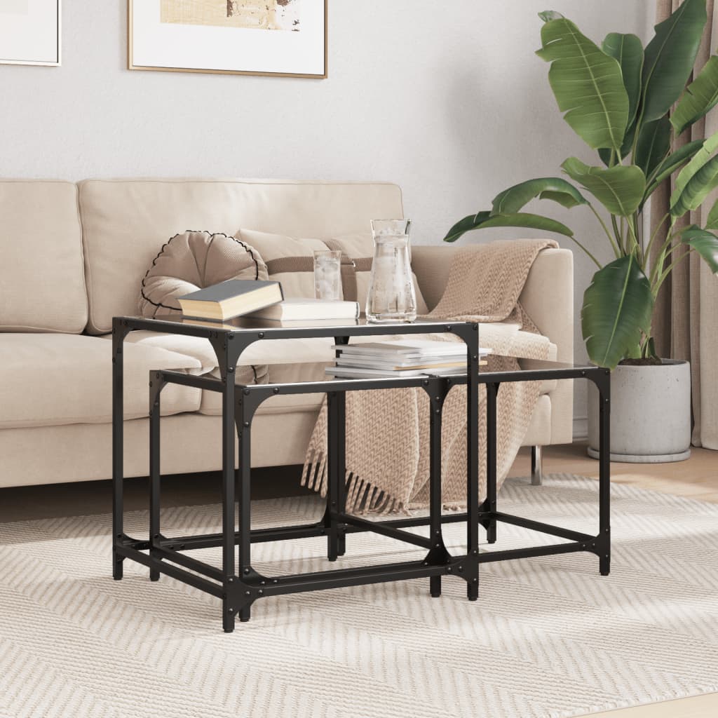 Nesting Coffee Tables 2 Pcs With Glass Top Steel