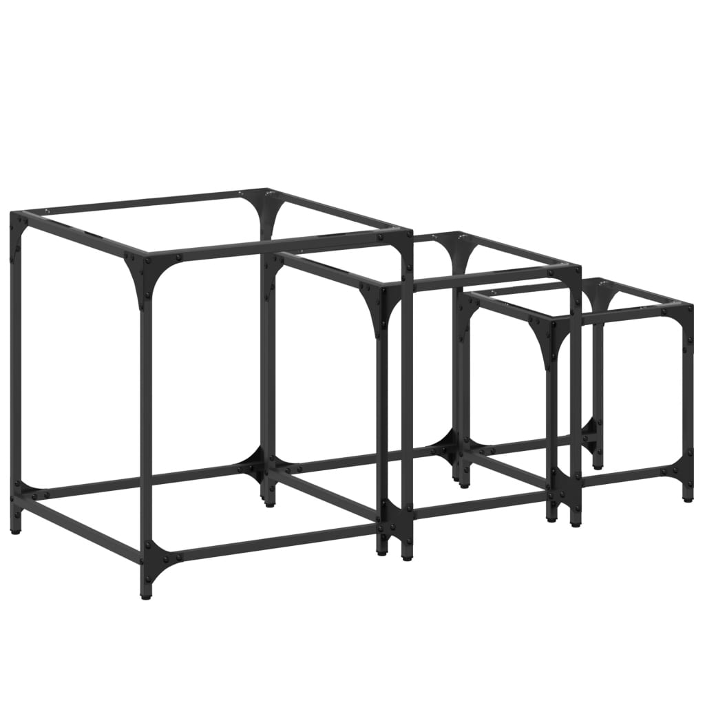 Nesting Coffee Tables 3 Pcs With Glass Top Steel