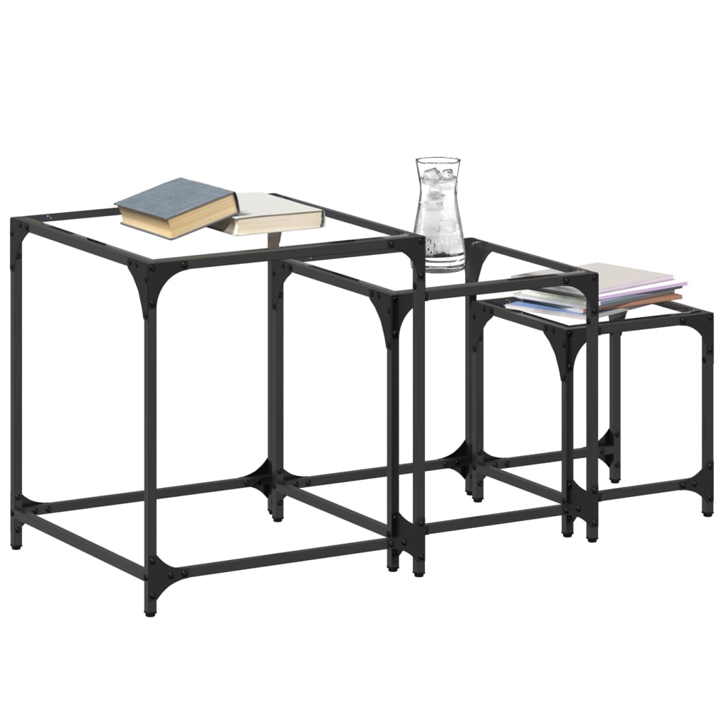 Nesting Coffee Tables 3 Pcs With Glass Top Steel