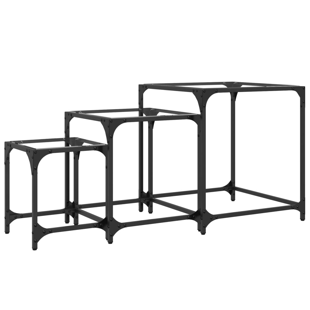 Nesting Coffee Tables 3 Pcs With Glass Top Steel