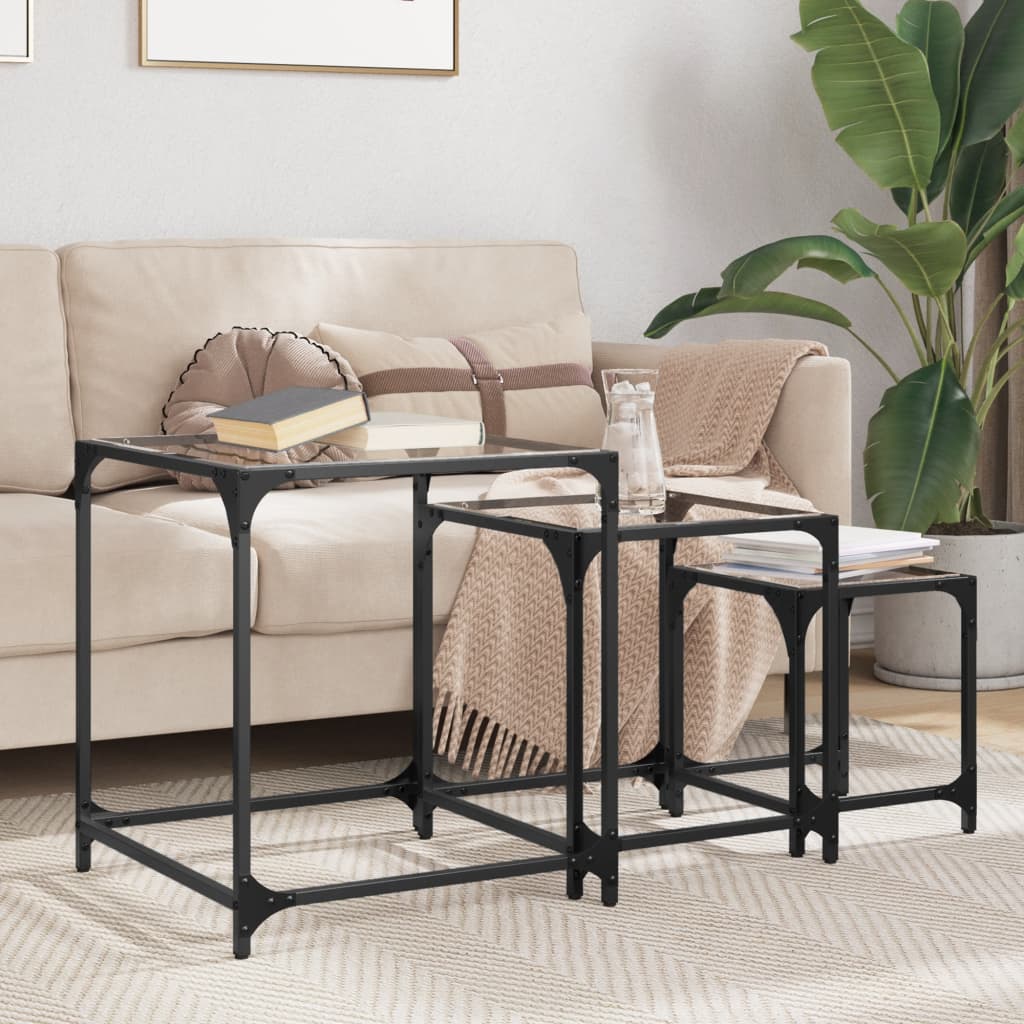 Nesting Coffee Tables 3 Pcs With Glass Top Steel
