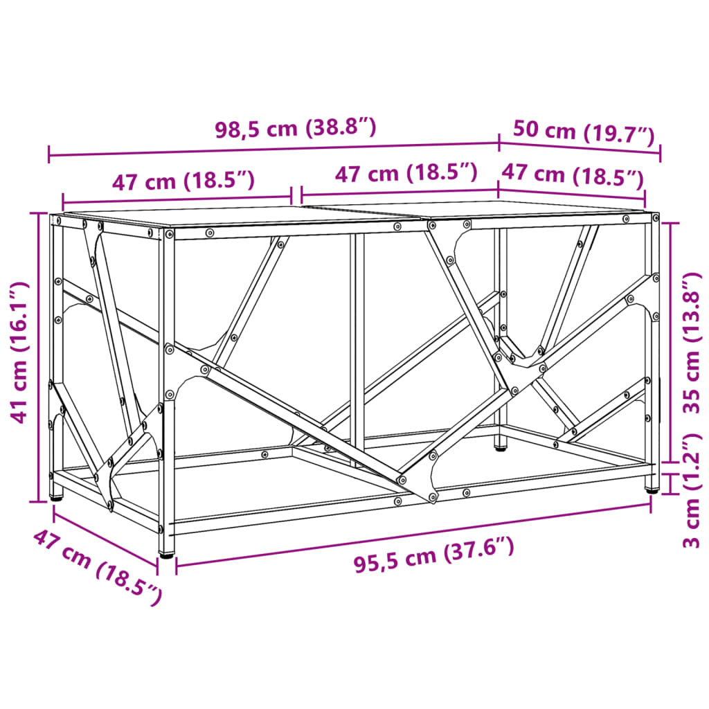 Coffee Table With Glass Top 98.5X50X41 Cm Steel