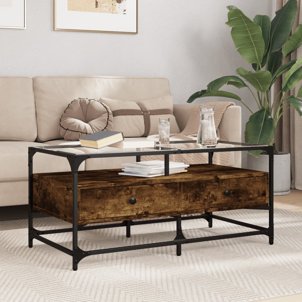 Coffee Table With Glass Top 98.5X50X45 Cm Steel