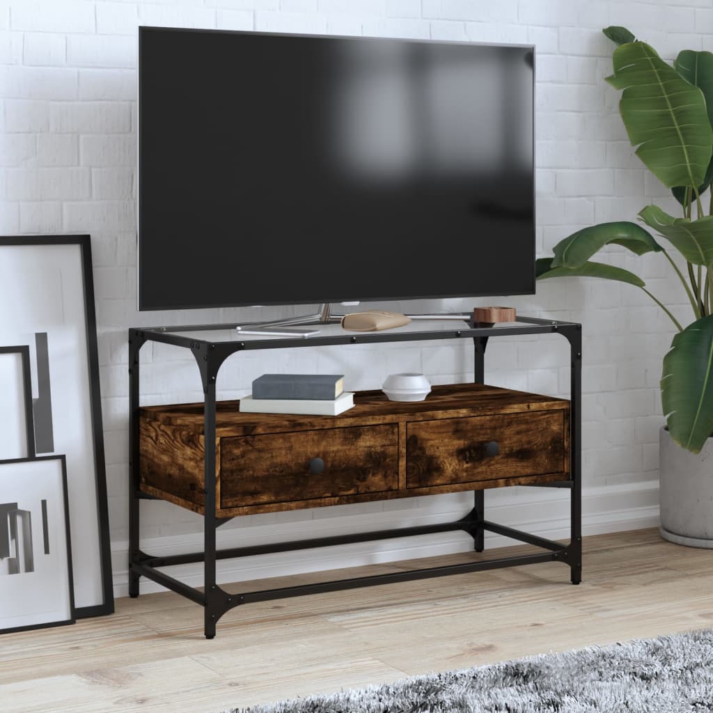 Tv Cabinet With Glass Top 98X35X51 Cm Engineered Wood