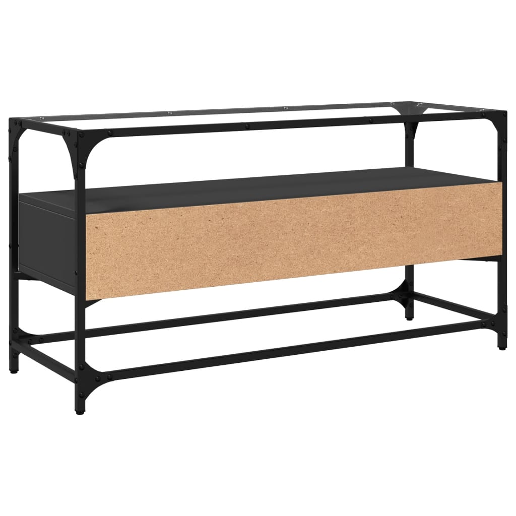 Tv Cabinet With Glass Top 98X35X51 Cm Engineered Wood