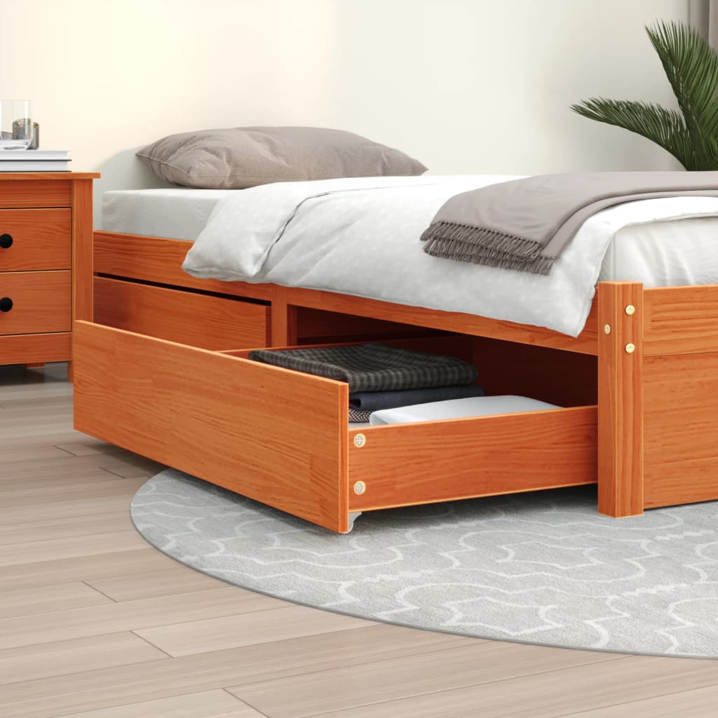 Bed Drawers 2 Pcs Solid Wood Pine