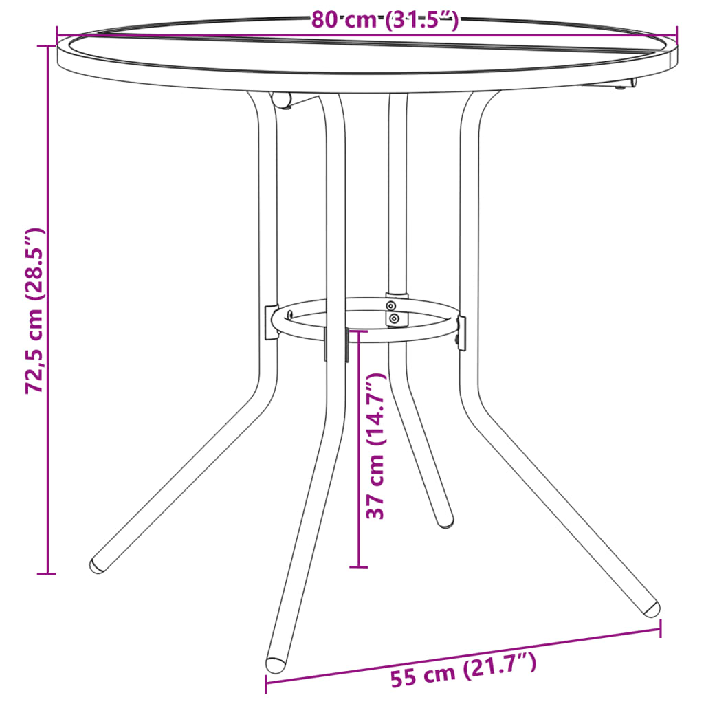 Patio Table Round Anthracite Ø Powder-Coated Steel
