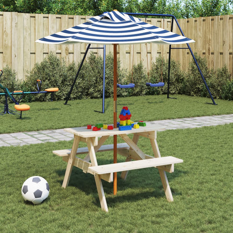 Kids' Picnic Table With Benches And Parasol Wood