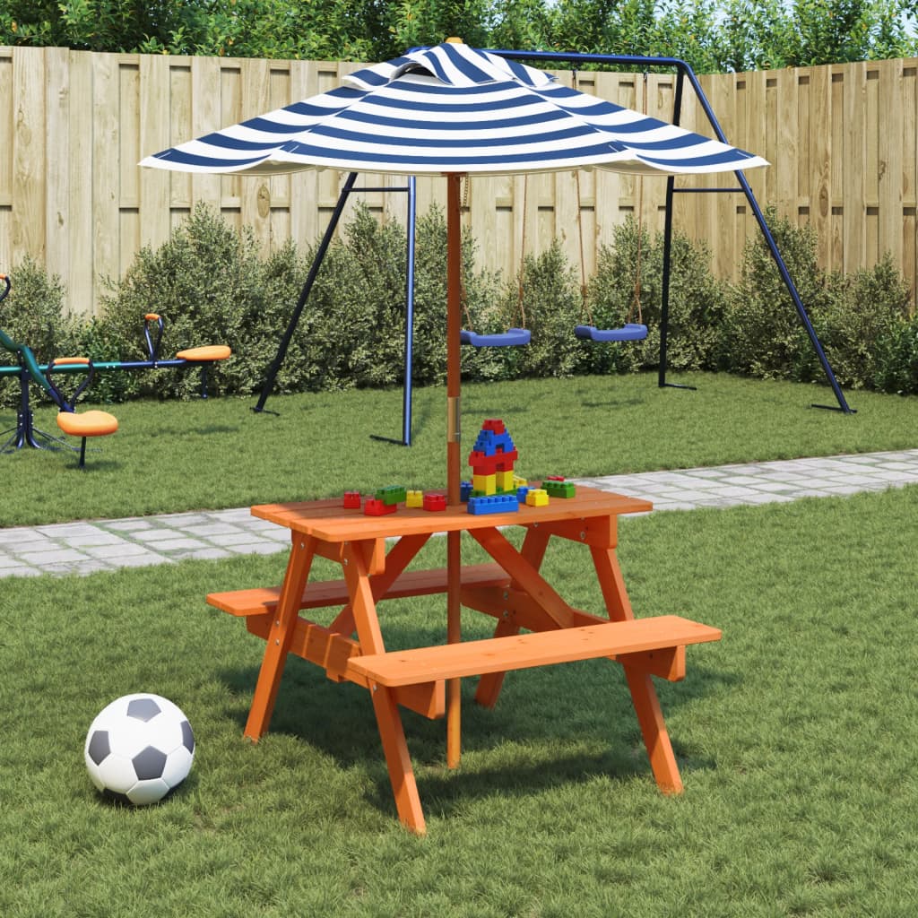Kids' Picnic Table With Benches And Parasol Wood
