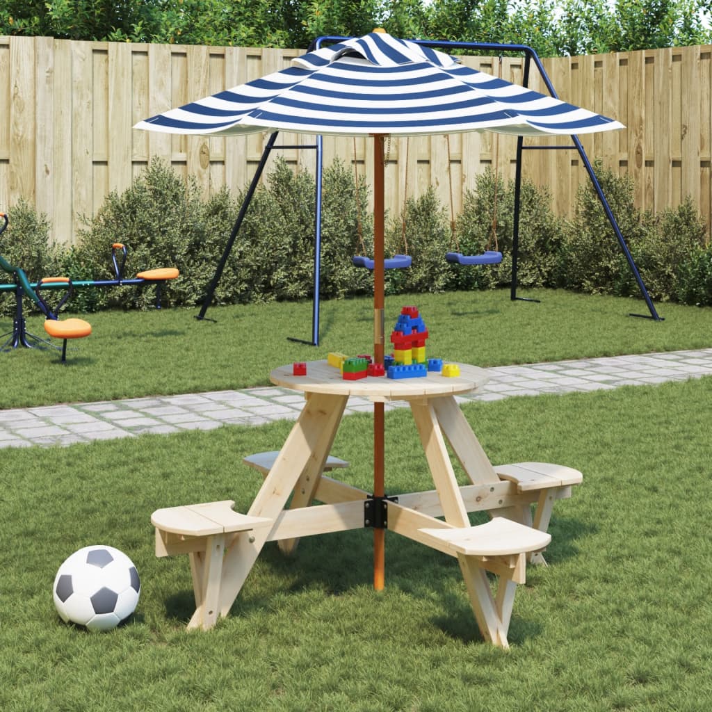 Picnic Table For 4 Kids With Umbrella Hole Round Solid Wood Fir
