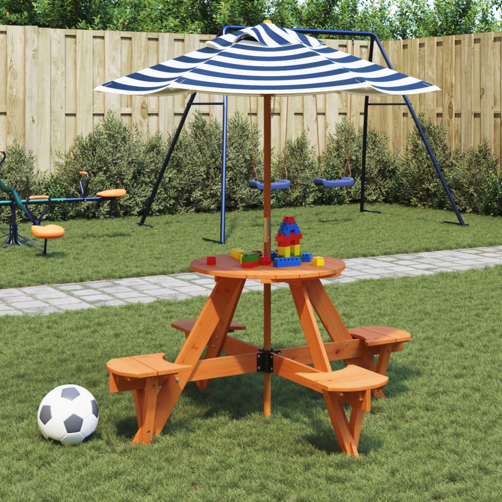 Picnic Table For 4 Kids With Umbrella Hole Round Solid Wood Fir