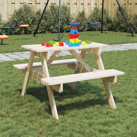 Kids' Picnic Table With Benches And Parasol Wood