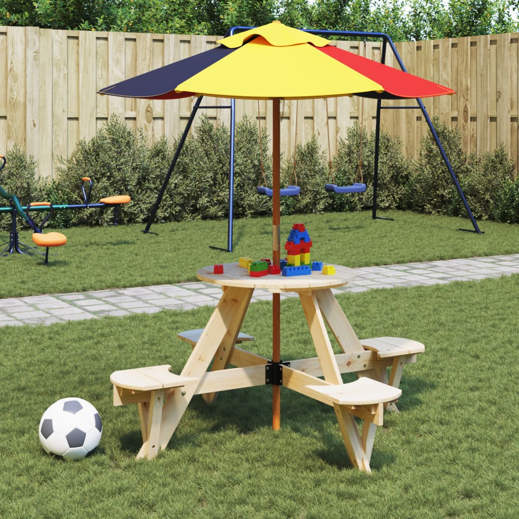 Picnic Table For 4 Kids With Umbrella Hole Round Solid Wood Fir
