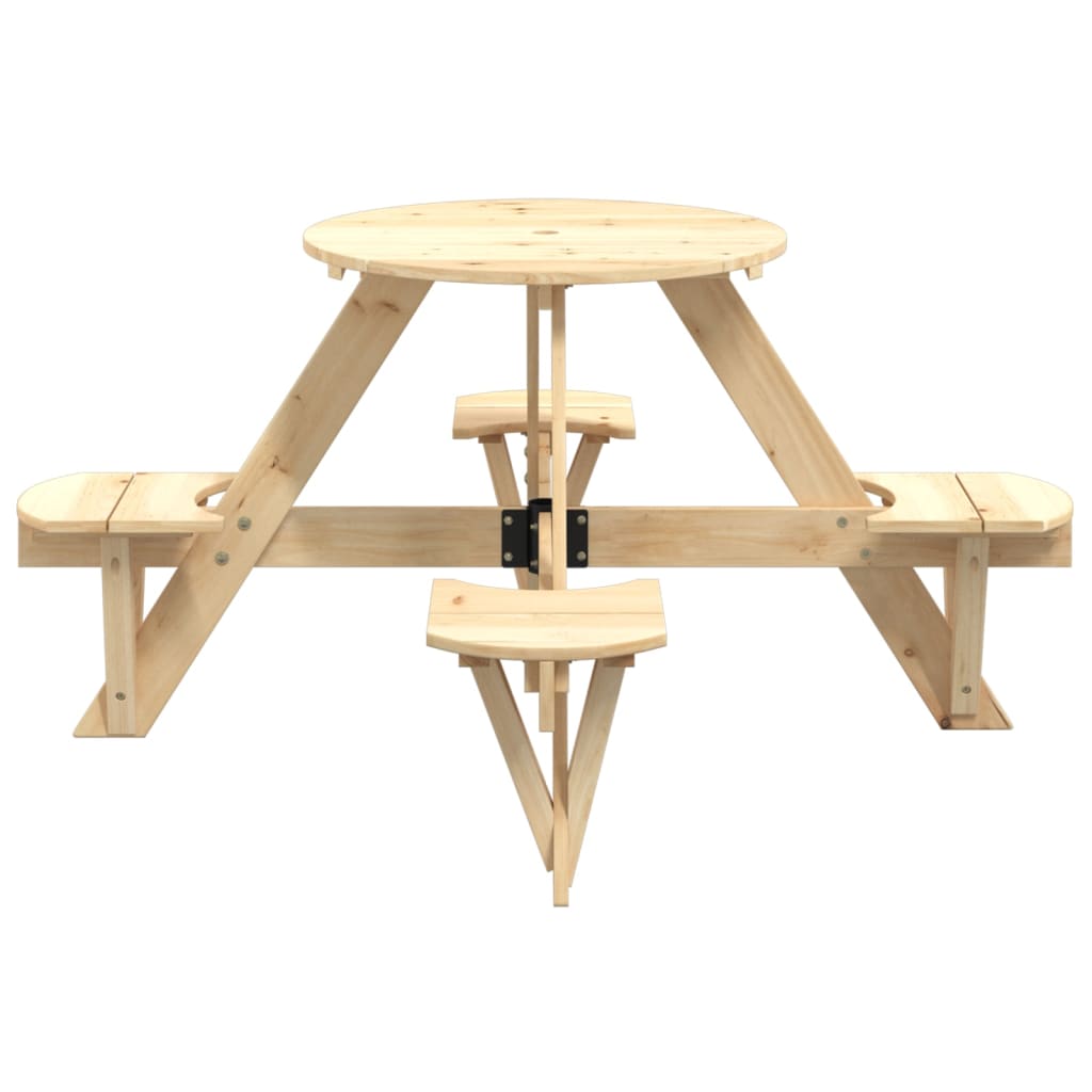 Picnic Table For 4 Kids With Umbrella Hole Round Solid Wood Fir