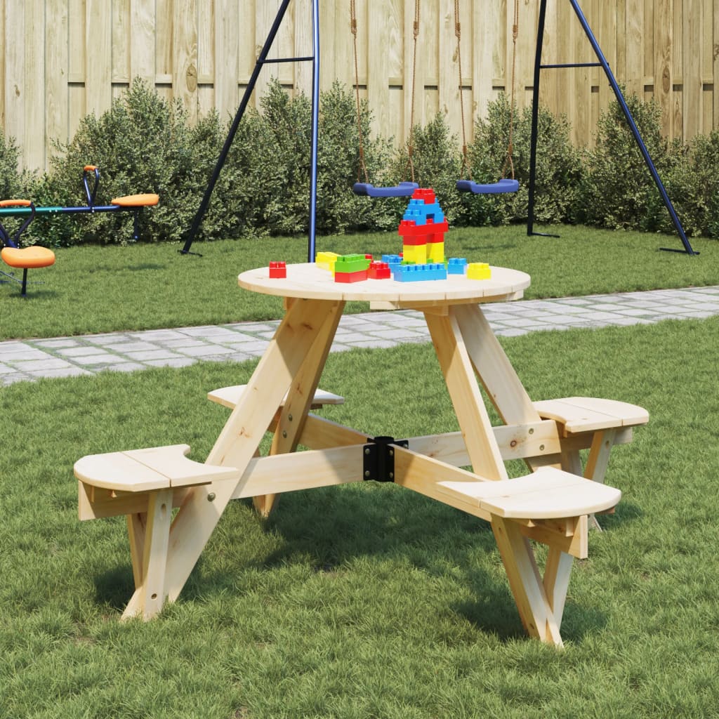 Picnic Table For 4 Kids With Umbrella Hole Round Solid Wood Fir