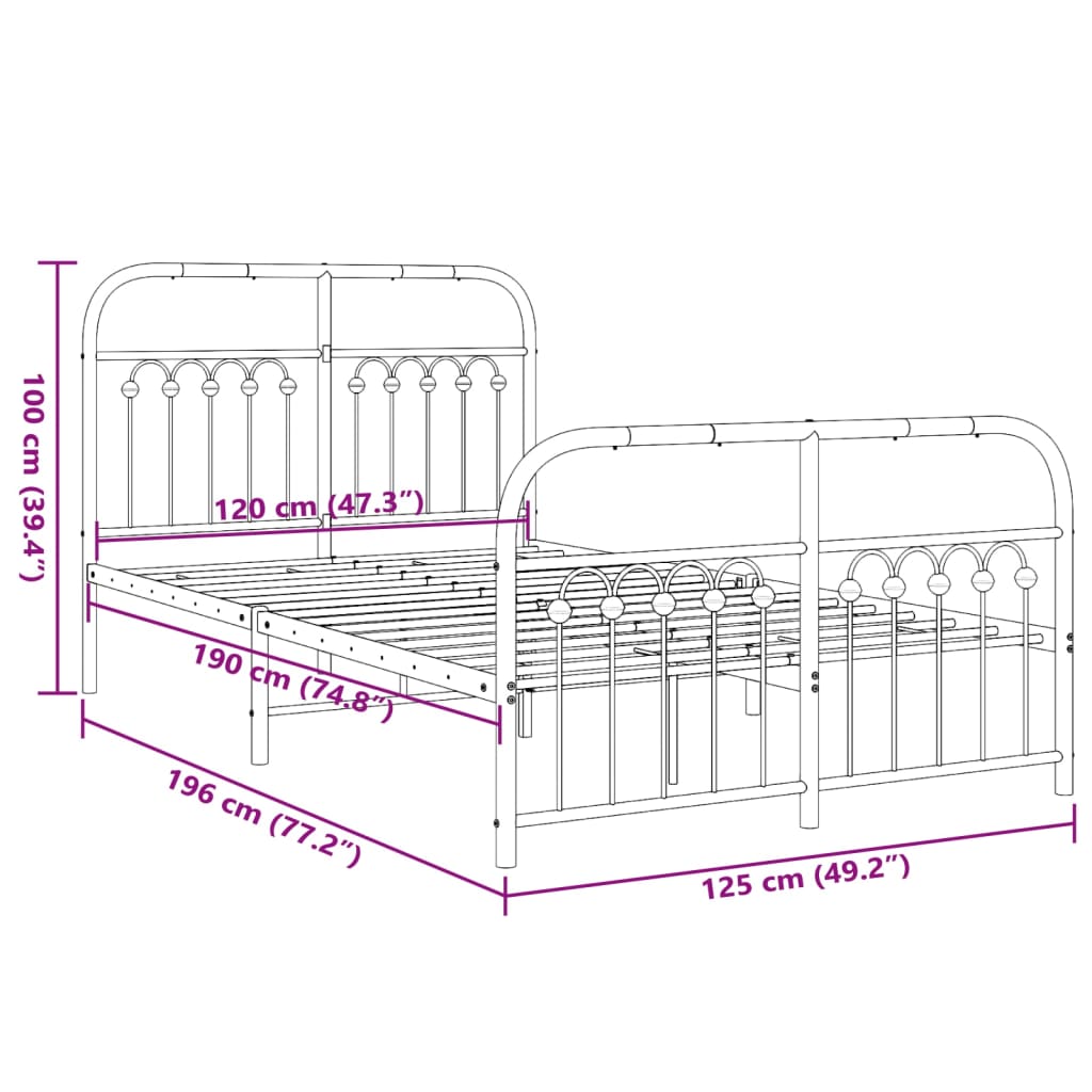 Metal Bed Frame Without Mattress With Footboard 120X190Cm