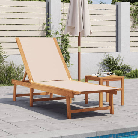 Sun Loungers 2 Pcs With Table Solid Acacia Wood And Textilene