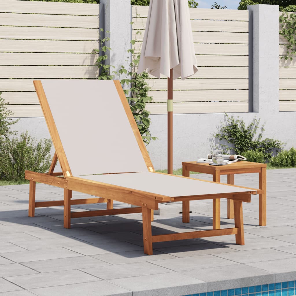 Sun Loungers 2 Pcs With Table Solid Acacia Wood And Textilene
