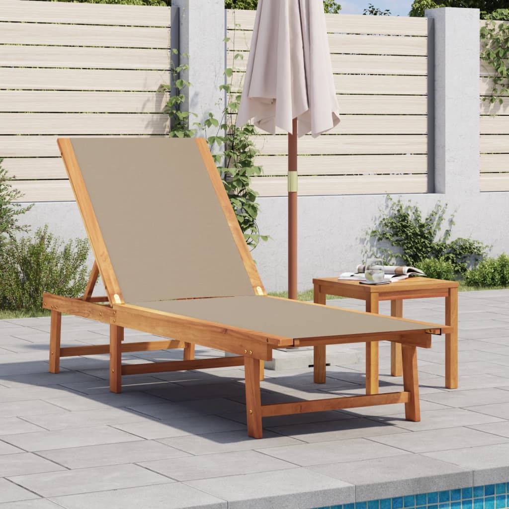 Sun Loungers 2 Pcs With Table Solid Acacia Wood And Textilene