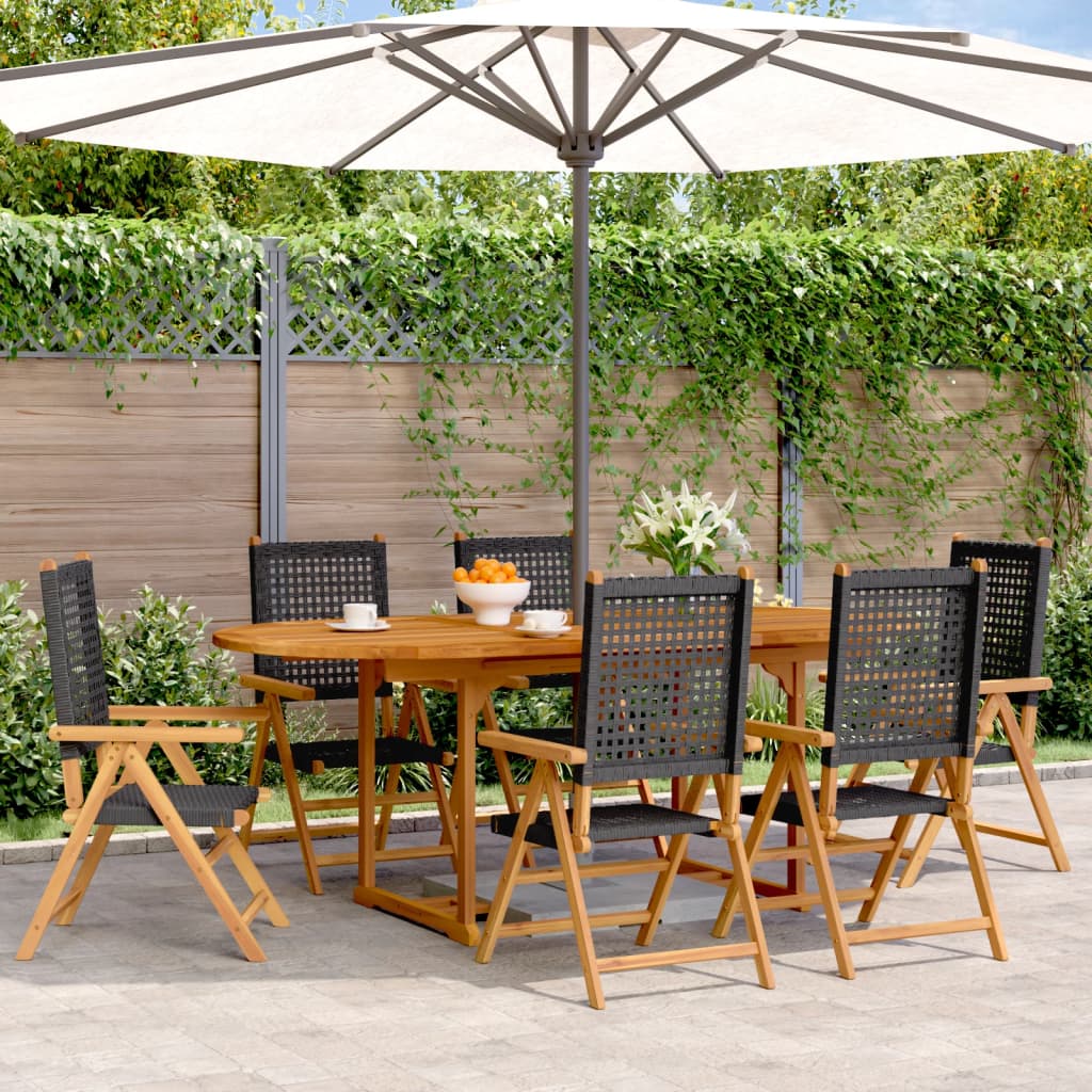 7 Piece Garden Dining Set Poly Rattan And Solid Wood