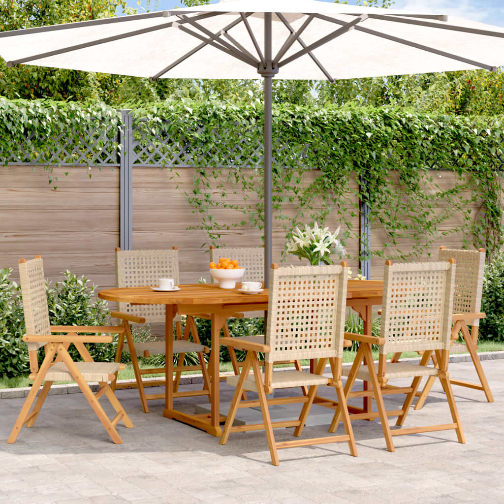 7 Piece Garden Dining Set Poly Rattan And Solid Wood