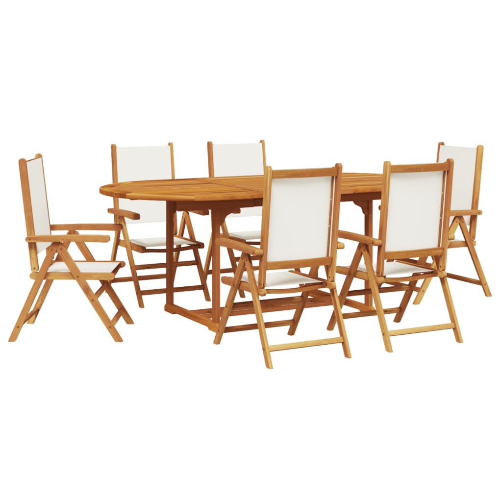 7 Piece Garden Dining Set White Fabric And Solid Wood