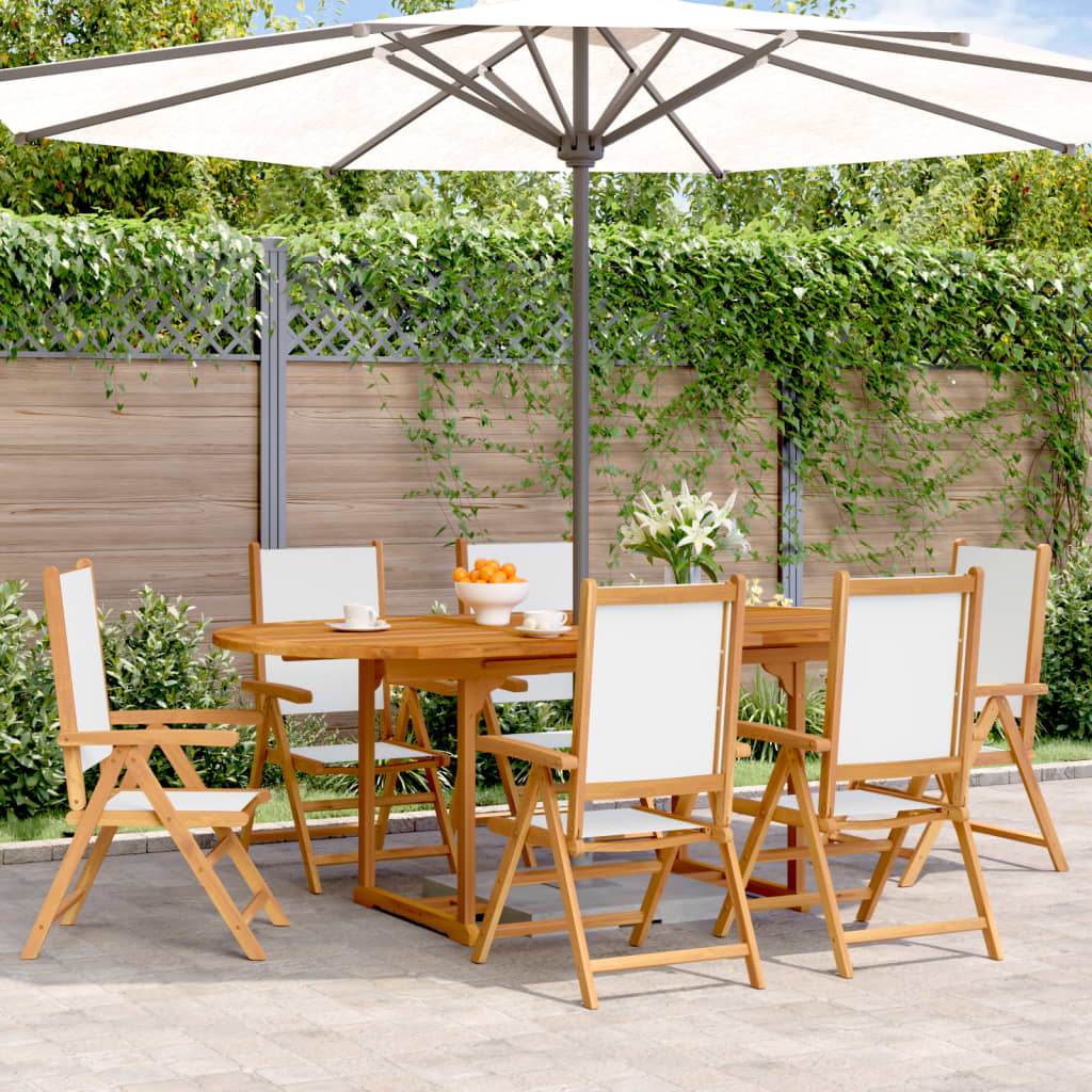 7 Piece Garden Dining Set White Fabric And Solid Wood